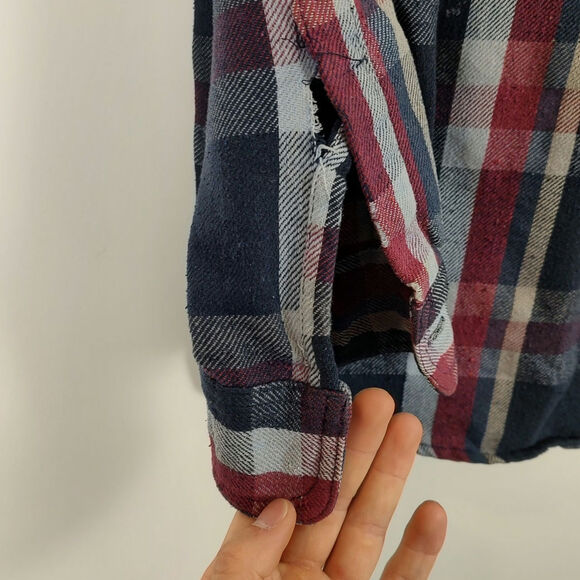 VTG Hickory Shirt Co black/red plaid heavy cotton flannel distressed mens M-Tall - Picture 4 of 10